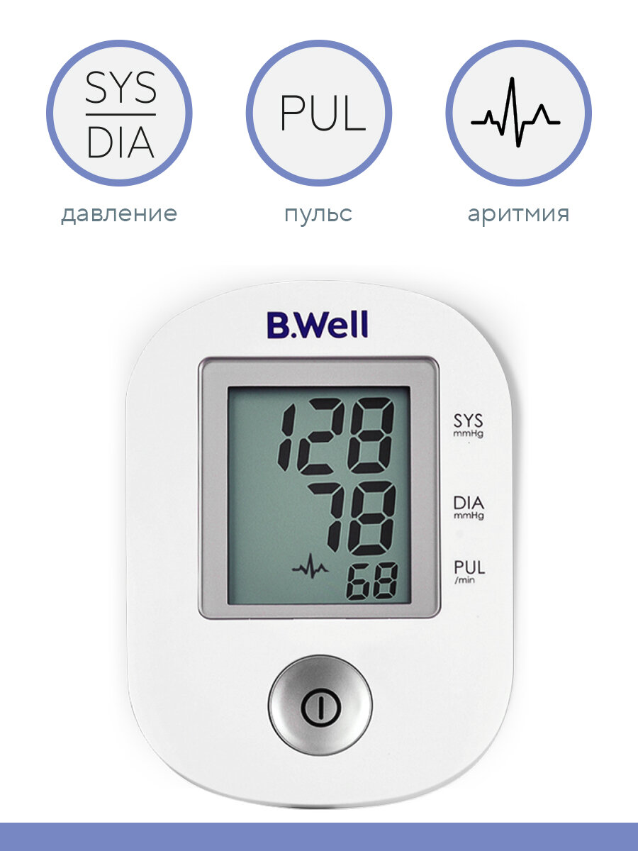Тонометр автоматический B.Well PRO-33, с универсальной анатомичной манжетой 22-32 см, медицинский прибор, индикатор аритмии, технология измерения давления Intellect Classic, без адаптера — фото 5
