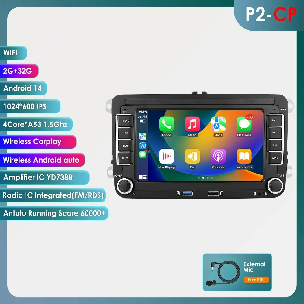 Hizpo 7 "Android автомобильное радио GPS 4G WiFi DSP Carplay для VW/Volkswagen P2CP-2G 32G-4cores