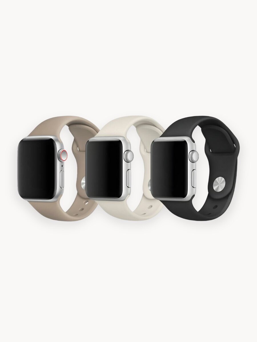 Комплект силиконовых ремешков для Apple Watch 38mm 40mm 41mm 42mm, размер S-M, 3 шт
