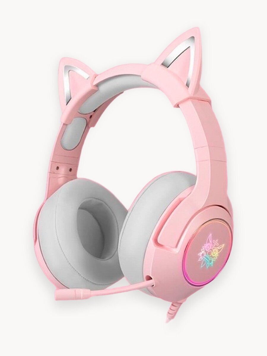 Игровые наушники ONIKUMA K9 Pink Cat розовые с кошачьими ушками и подсветкой