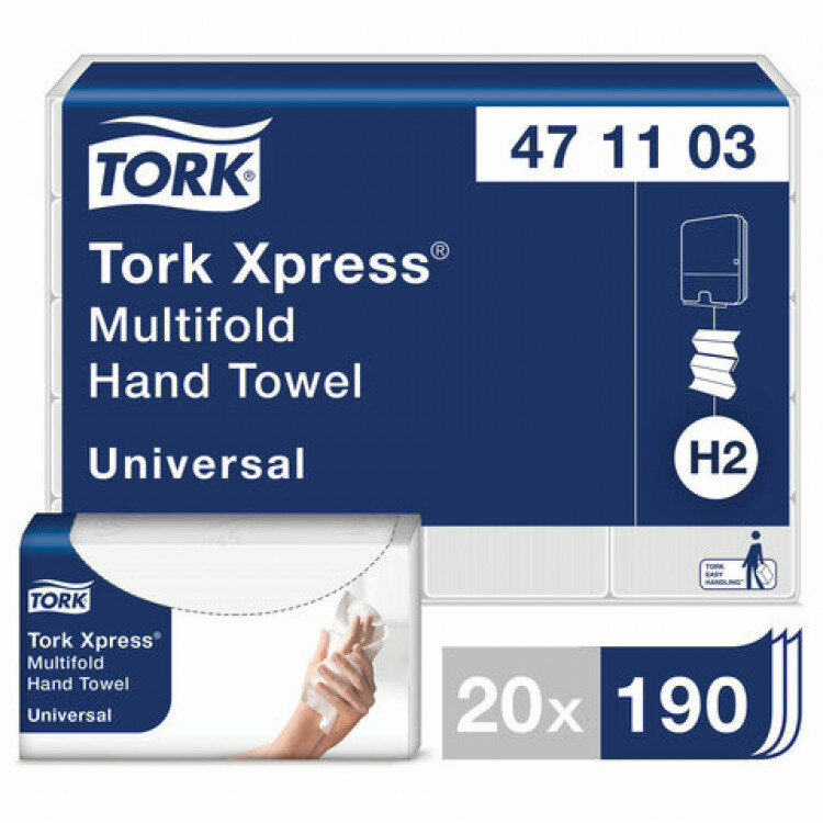 Полотенца бумажные (1 пачка 190 листов) TORK (H2) UNIVERSAL 2-слойные цвет натуральный 234х213 см Z-сложение 471103
