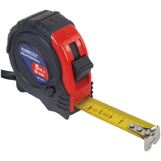 Измерительная рулетка Rabbitex (раббитекс) Professional 5 м х 19 мм обрезиненный корпус 3 фиксатора 671357 (671357СН)