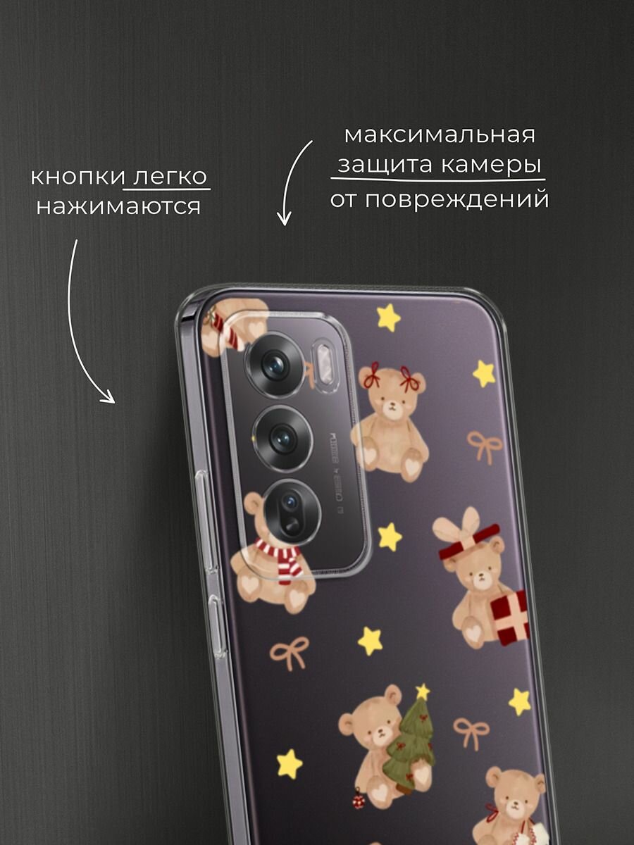 Чехол на Oppo Reno 12 Pro / Оппо Рено 12 Про с принтом "Игрушечный мишка", прозрачный — фото 1