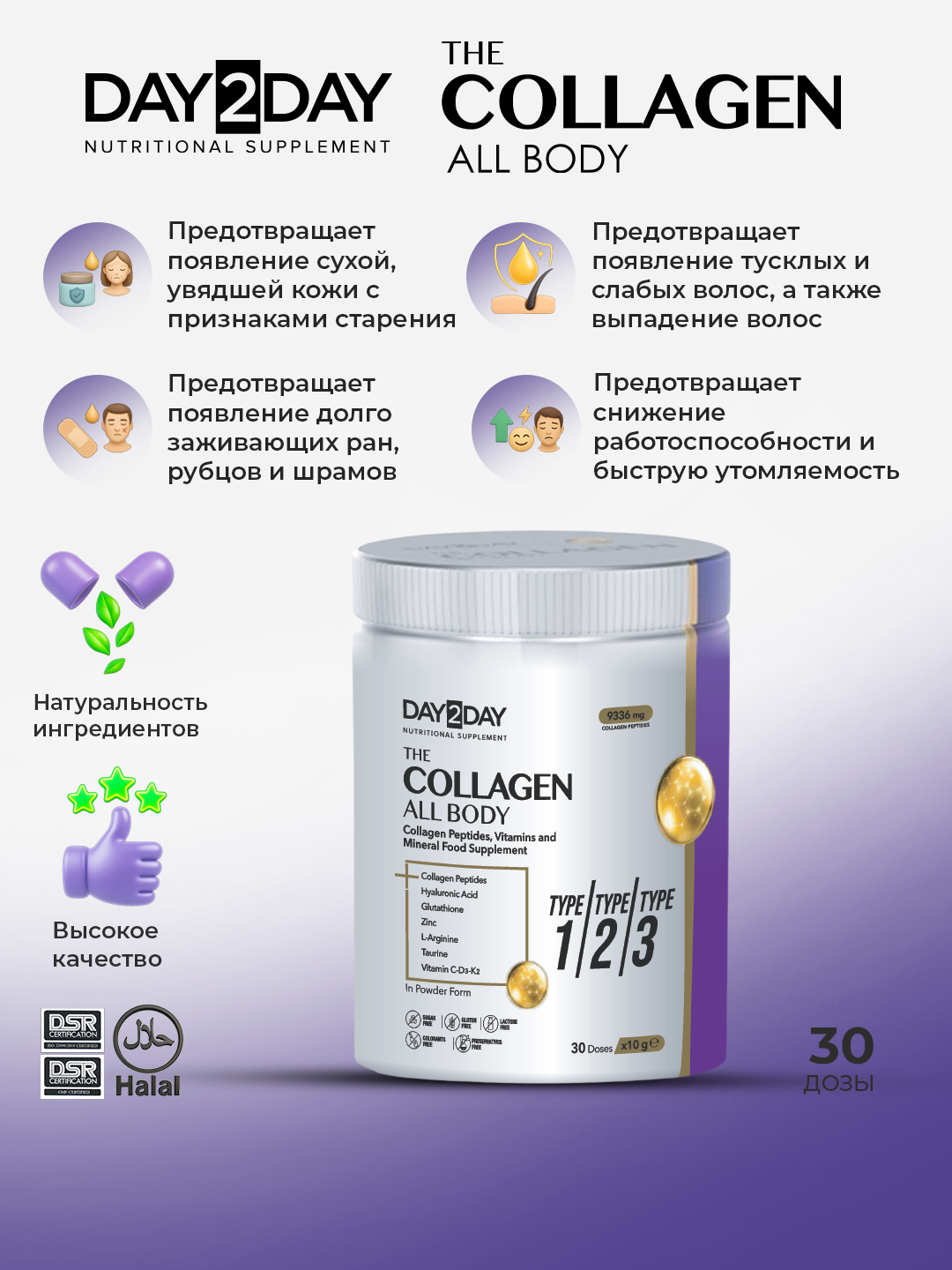 Collagen All Body – 10 000 мг коллагена 5-в-1 для кожи, суставов и волос, №30