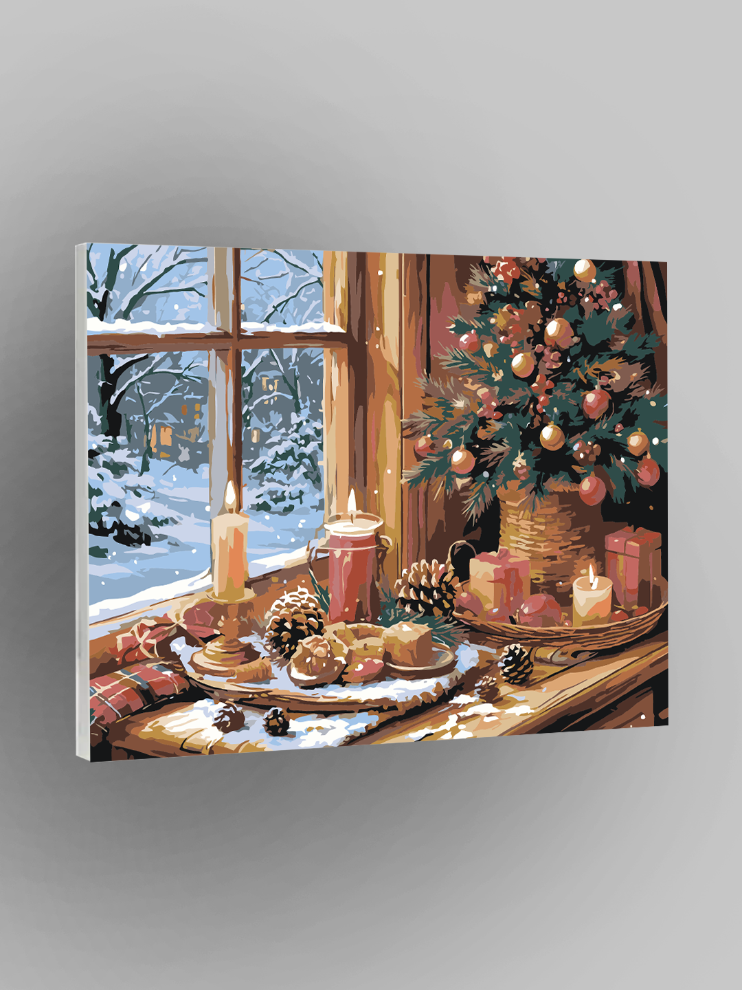 Картина по номерам "Зимнее утро у окна", Новый год, Зима, 40×50 см, раскраска на холсте, набор для рисования