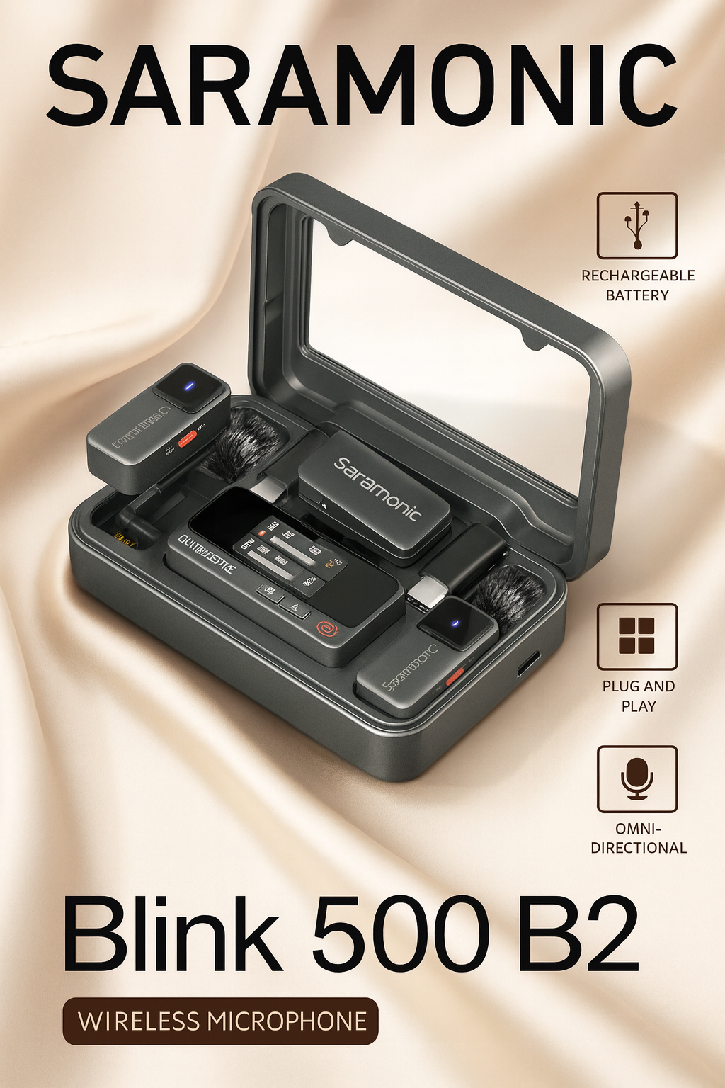 Профессионал микрофон Saramonic Air для смартфона, Type-C, Lightning, 2.4 ГГц, студийное качество звука для записи видео