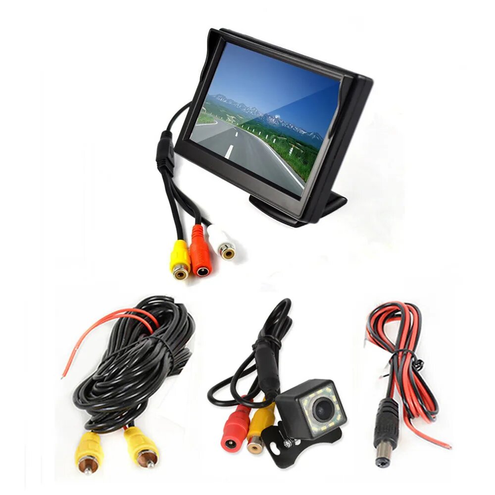 5-дюймовый TFT ЖК-экран Автомобильный монитор HD800*480 Монитор парковки заднего хода с 2 видеовходами камера заднего вида опционально Black with camera01