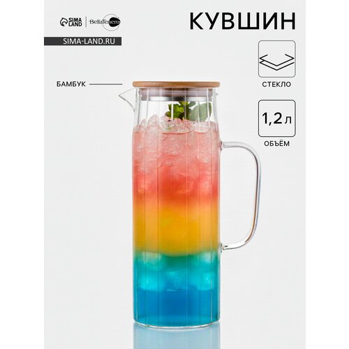 Кувшин Bella Tenero Эко Дольки 12 л 914245 см с бамбуковой крышкой стекло прозрачный 969₽