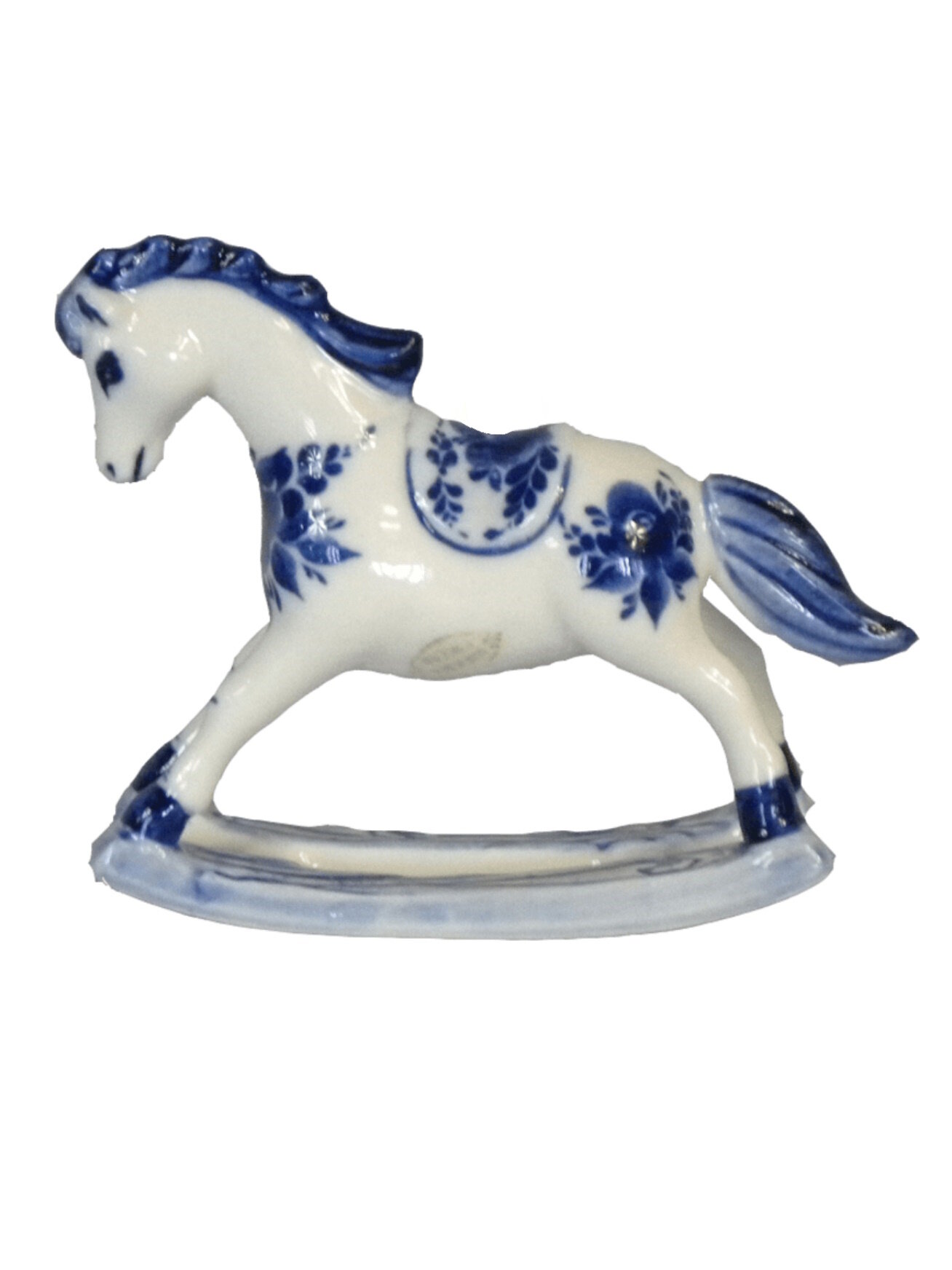 Фигурка Конь-качалка фарфор кобальт 10 х 3 х 9 сантиметров.