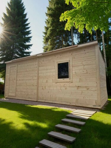 Изображение товара Бытовка хозблок 5×2,3 м | Вагонка снаружи, без отделки внутри, Электрика