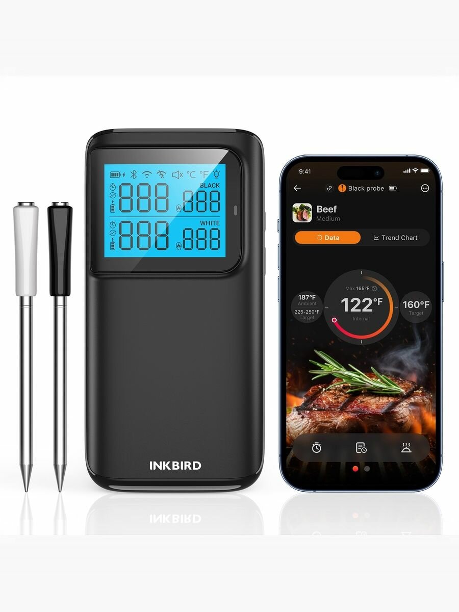 Кулинарный термометр INKBIRD INT-12EBW, 2 беспроводных щупа, поддержка WiFi и Bluetooth — фото 1