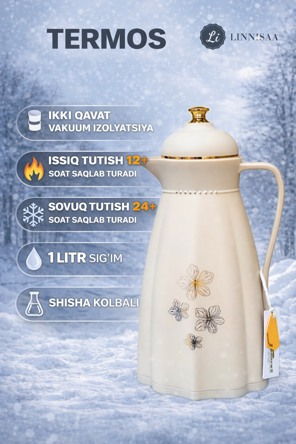 Термос DAY-DAYS, для сохранения воды и водных напитков, горячими и холодными, 1 л