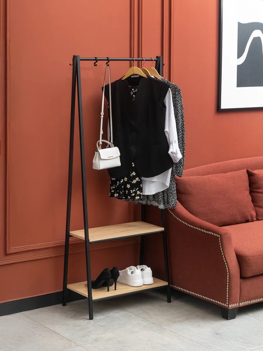 Вешалка Gastrorag Loft, напольная, металл, дуб сонома, черная, 94 см x 37 см x 173 см