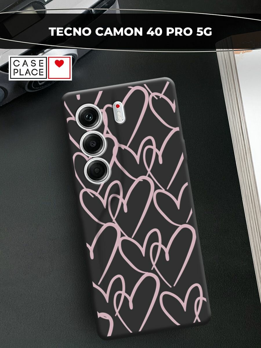 Чехол на Tecno Camon 40 Pro 5G / Текно Камон 40 Про 5G с принтом Hearts doodle pink 1