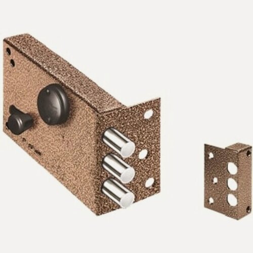 Изображение товара Замок накладной Эльбор Лазурит 1.02.61. КМА никель, сув, 2 риг, задв.-затв, зап. кор, мед. антик /40061/