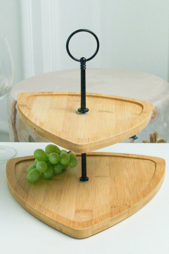 Этажерка для пирожных, фруктов, закусок бамбуччи, дерево, металл, 2 треугольных яруса, 23.5 см, Koopman International 170482110-1