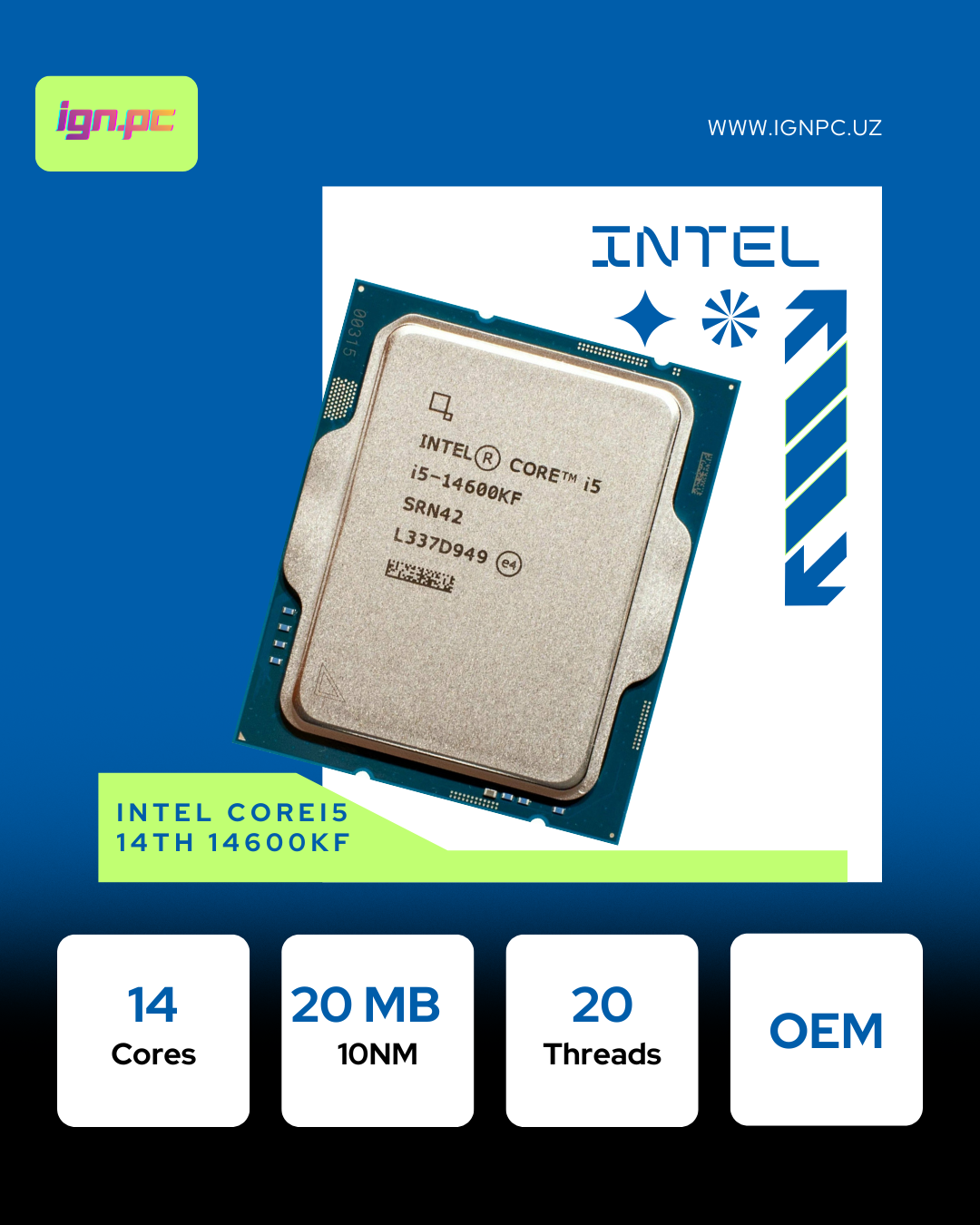 Intel-Core i5 - 14600K, 3.5 GHz, 24MB, oem, LGA1700, Raptor Lake