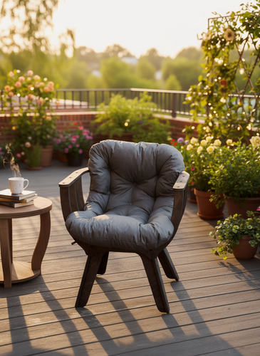 Изображение товара Садовое кресло "ракушка XL" для отдыха на даче и дома, цвет темный дуб, без подушки