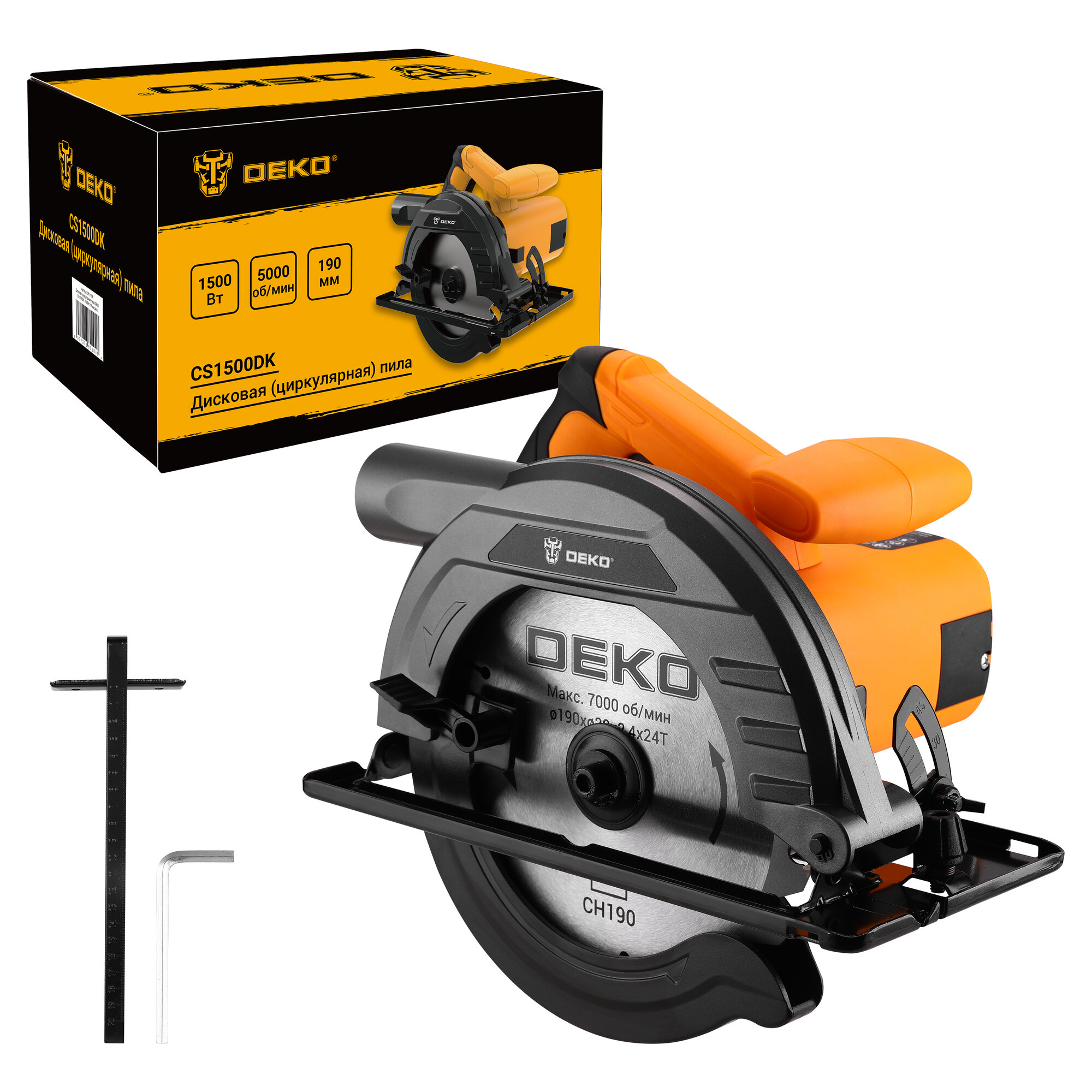 Дисковая циркулярная пила DEKO, 1500Вт, 190мм диск, 5000 об/мин CS1500DK