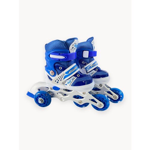 Роликовые коньки детские раздвижные размер 25-28 на стопу от 14-16 см светящееся колесо синие