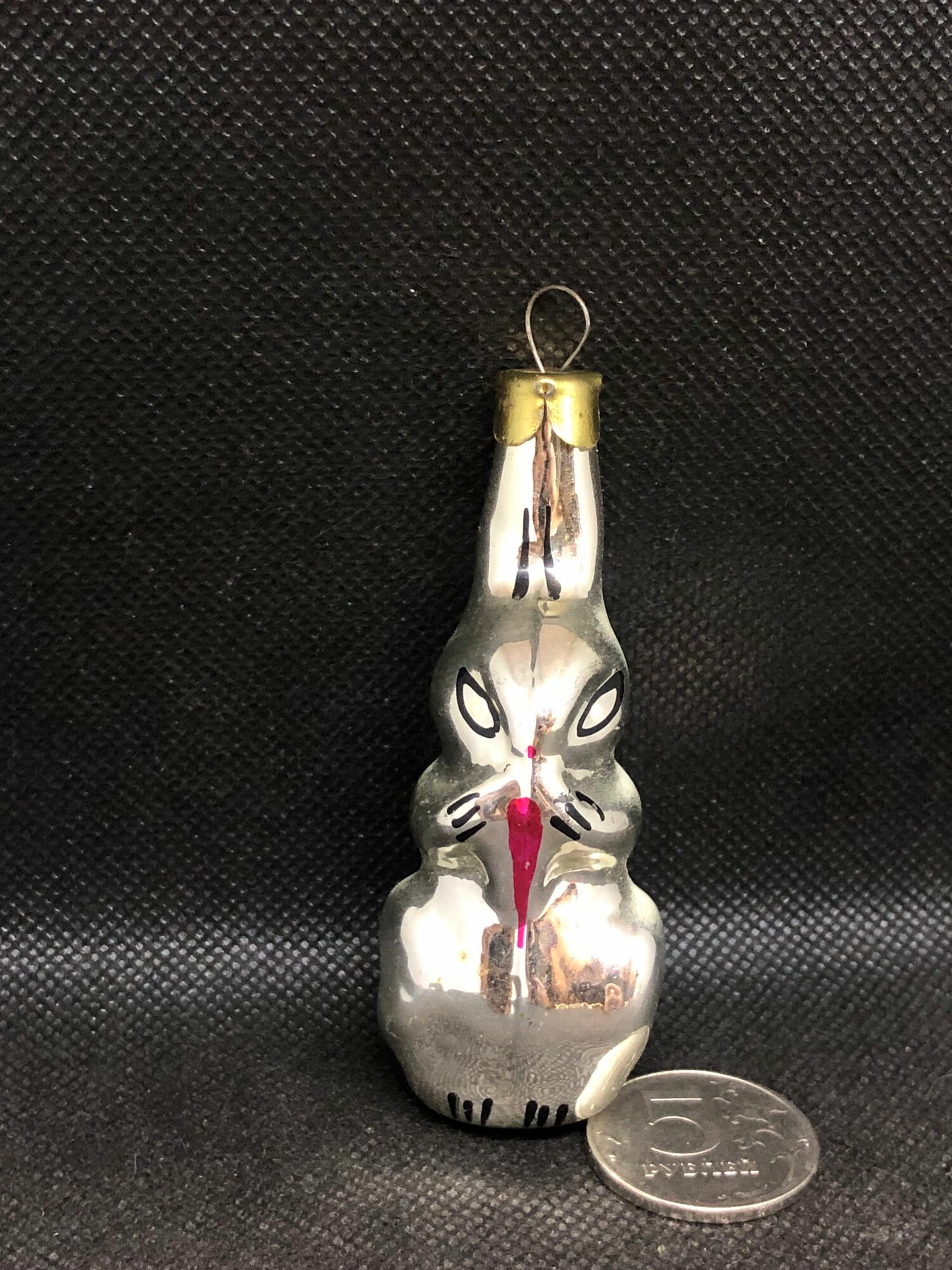 Елочная игрушка СССР Зайчик Заяц с морковкой стекло # 10