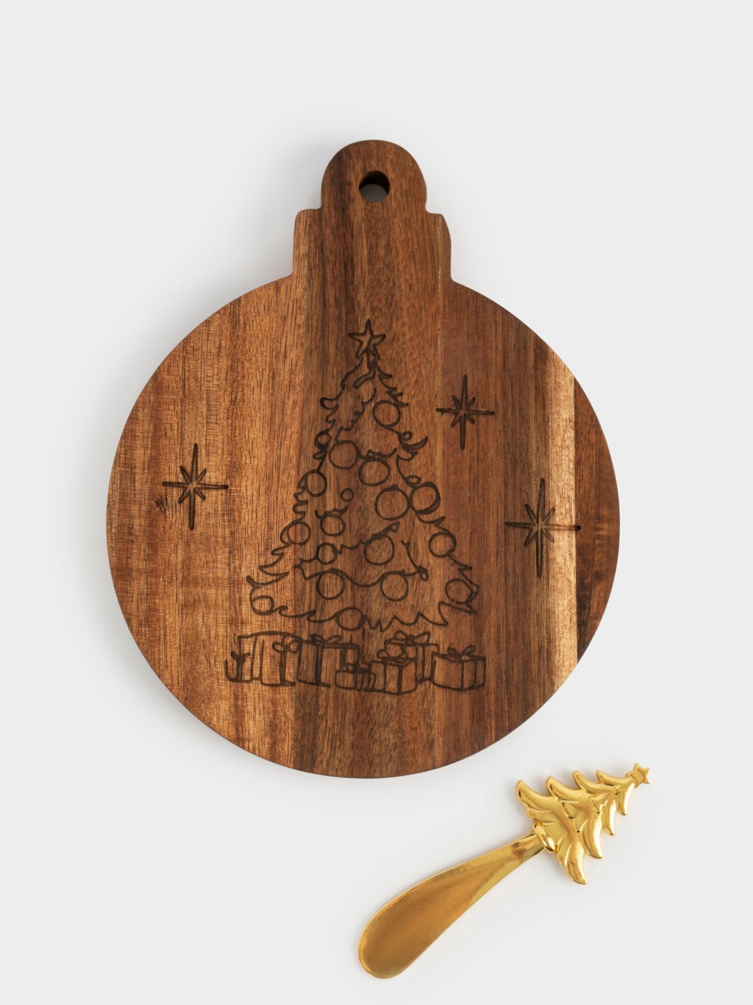 Набор для сыра, 2 предмета, доска-блюдо, сталь/дерево, золотистый, Новогодний шар (Anna Lafarg)