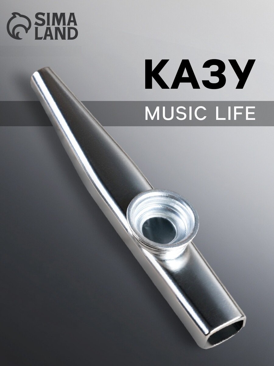 Музыкальный инструмент Music Life "Казу", серебристый, пластик, длина 12,5 см