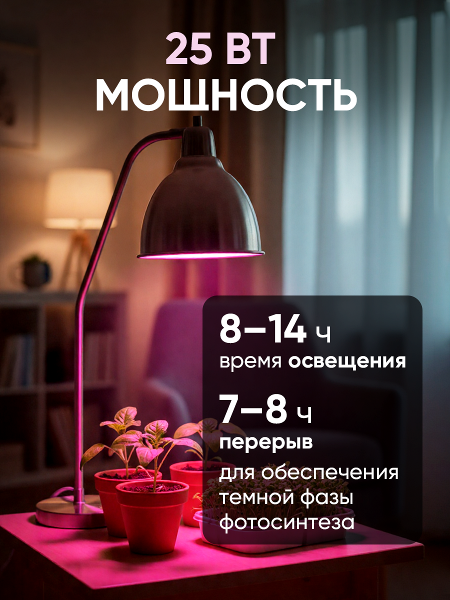 Фитолампа для растений, рассады и комнатных цветов красно-синего спектра 25w Е27 — фото 1
