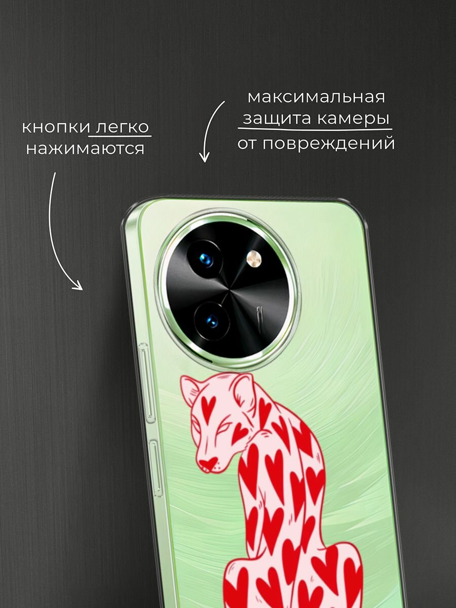 Чехол на Vivo T3x/Y38 5G / Виво Т3х/Y38 5G с принтом "Heart panther 2 - 14 февраля", прозрачный — фото 1