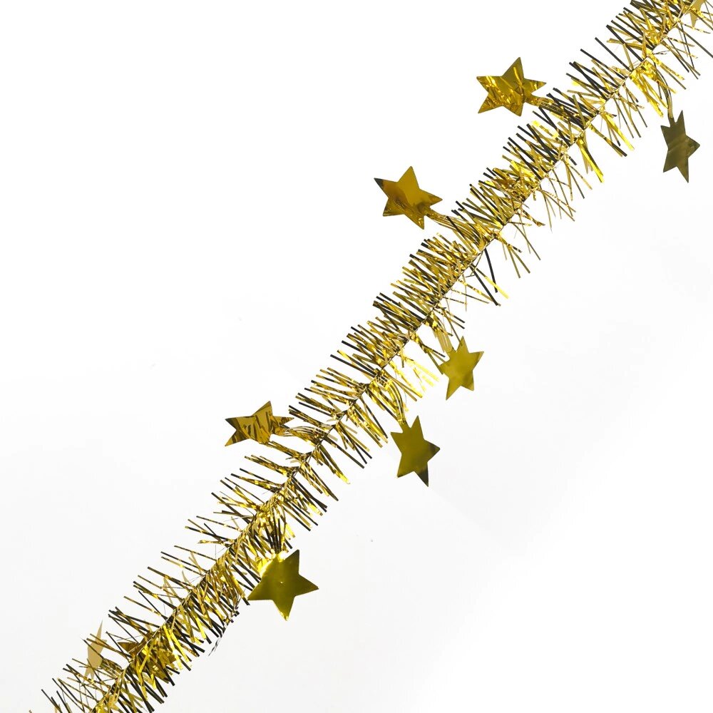 Мишура 5х200 см со звездочками золотая