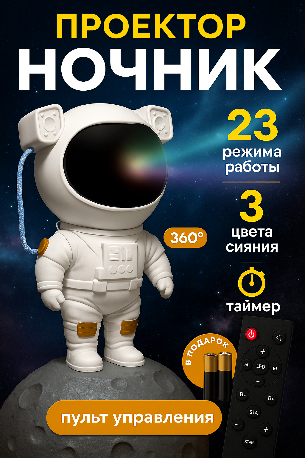 Проектор звездного неба, ночник детский, светильник для сна, космонавт, робот, астронавт