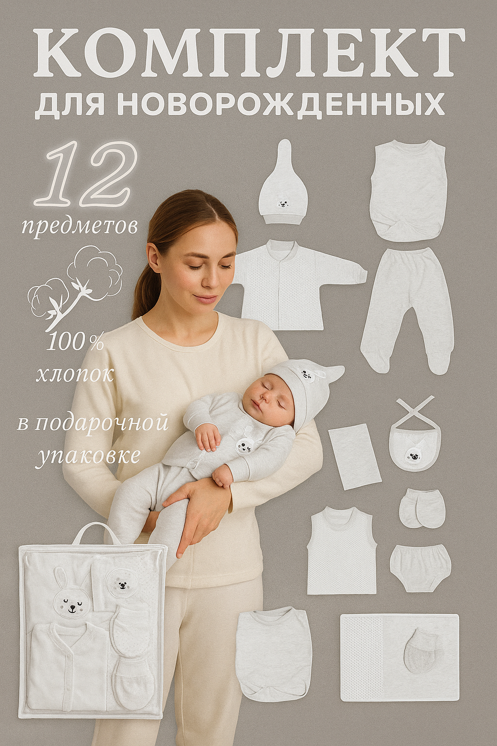 Распашонка Baby shop сумка, комплект из 12 шт., размер 0-3 мес, серый