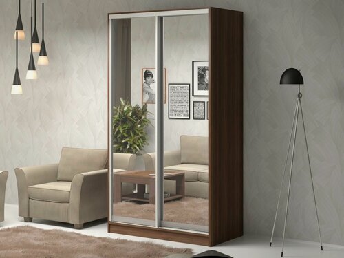 Изображение товара Шкаф-купе Альберто-2 Орех для одежды с зеркалом двухдверный 90*200*70