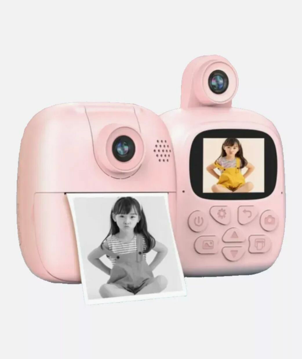 Детский фотоаппарат с печатью, розовый, мгновенная печать, селфи камера, 2"