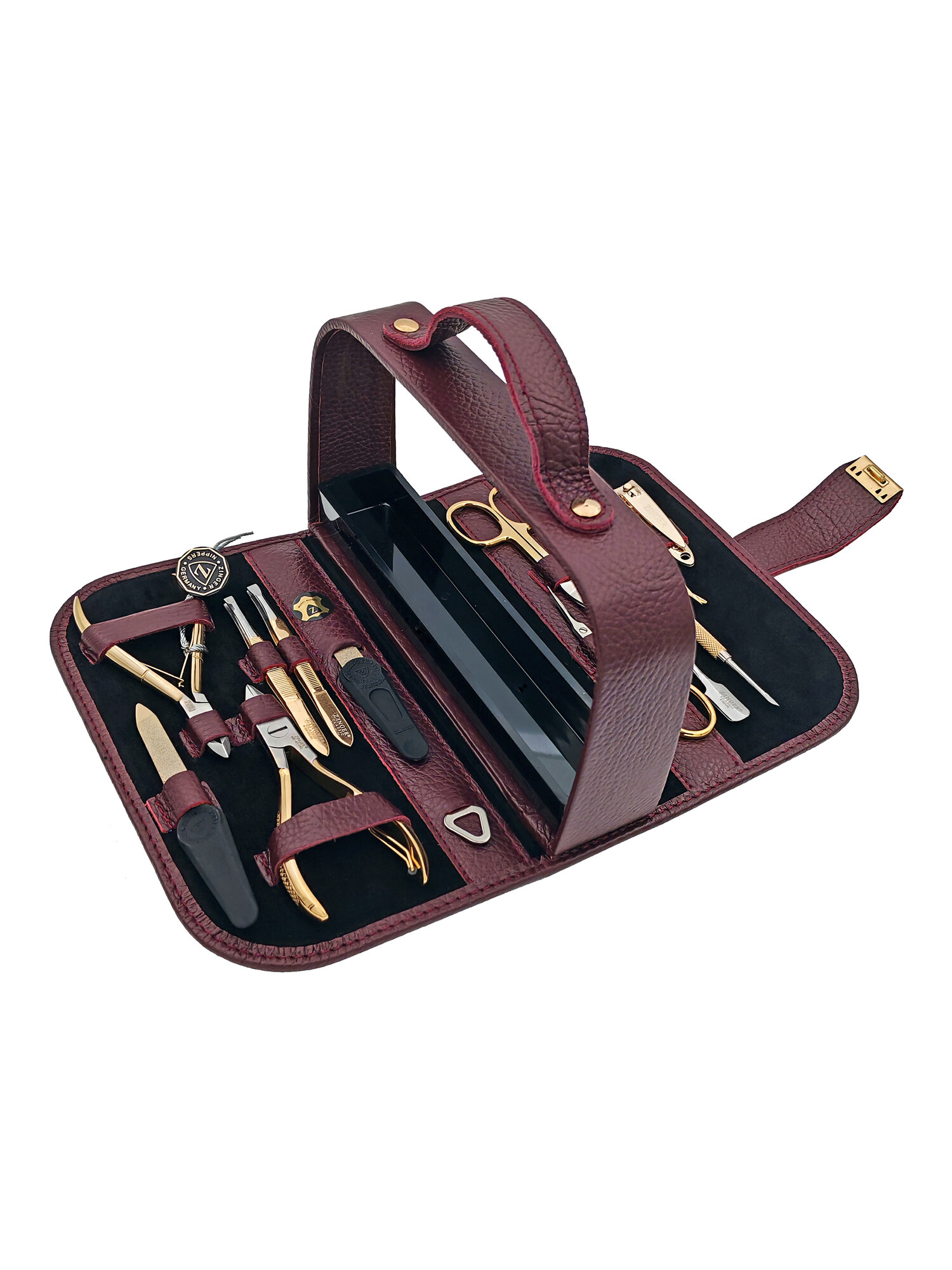 Маникюрный набор Zinger MS-1101 BG, 12 предметов, натуральная кожа, позолоченный/сиреневый