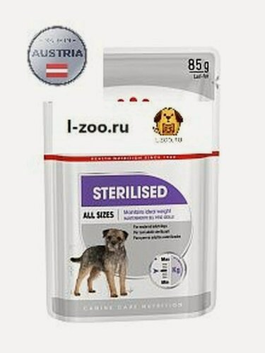 Изображение товара STERILISED CANINE (паштет). Корм консервированный полнорационный для взрослых стерилизованных собак склонных к набору веса 85гр х12шт
