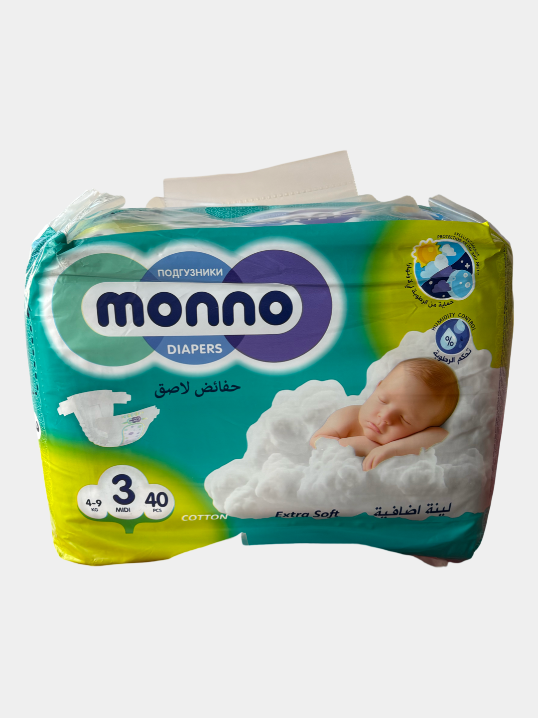 Подгузники Monno с липучками для детей, 3 размер, 40 штук, 4-9 кг.