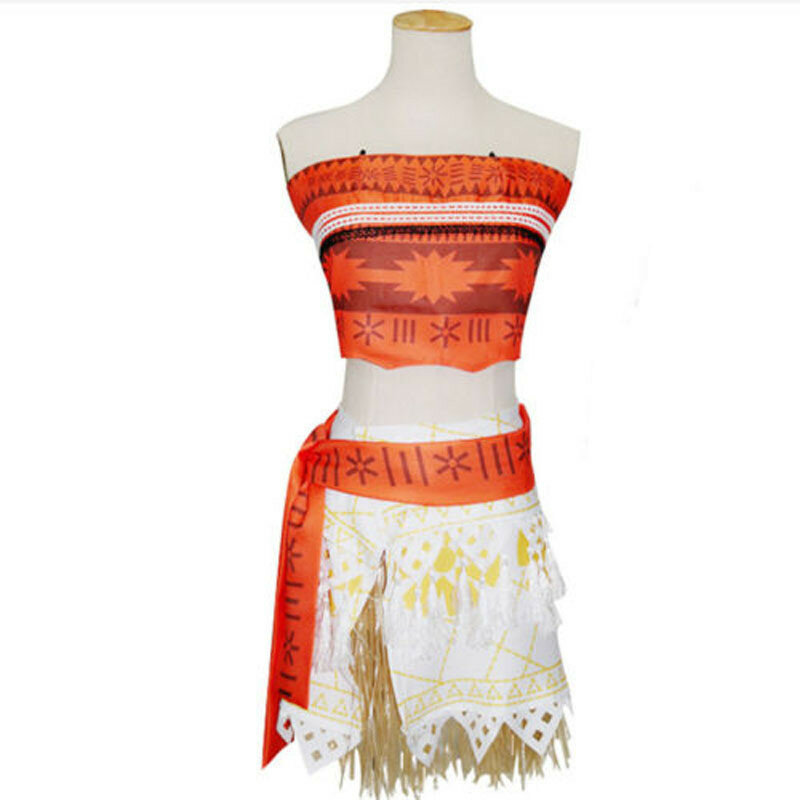 Whimsical girls kids moana princess costume fancy dress set with gorgeous necklace for imaginative play