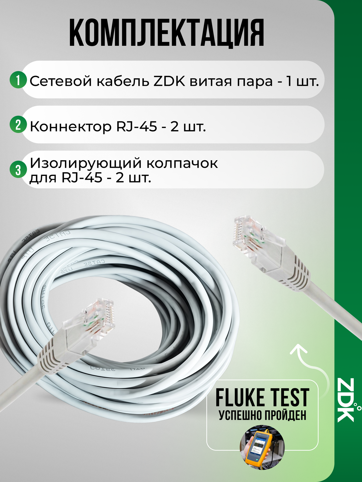 Интернет-кабель LAN витая пара ZDK Внутренний CCA (20 метров) — фото 1