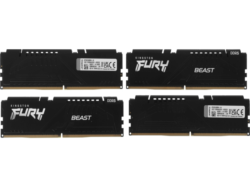 Память DDR5 4x16GB 5200MHz KF552C40BBK4-64 Fury Beast Black RTL Gaming PC5-41600 CL40 DIMM 288-pin 1.25в kit single rank с радиатором Ret