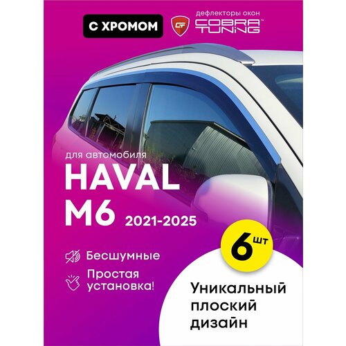 Дефлекторы боковых окон для Haval Jolion (Хавал Джолион) 2021, 2022, 2023, 2024, 2025, ветровики на двери автомобиля, Cobra Tuning