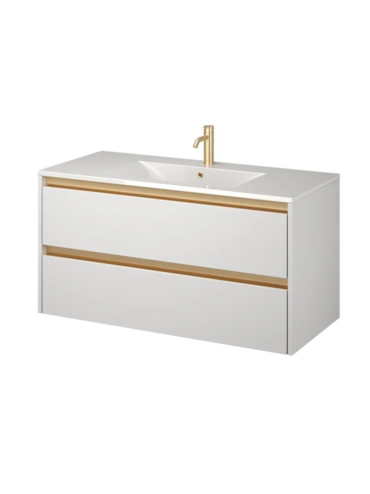 Тумба с раковиной Sanvit Люксор 2-100 подвесная 101 см с ящиками белая прямоугольная в современном стиле из МДФ из фаянса