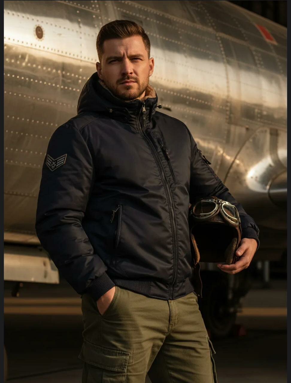 Бомбер  Куртка мужская зимняя Бомбер Pilot black черная