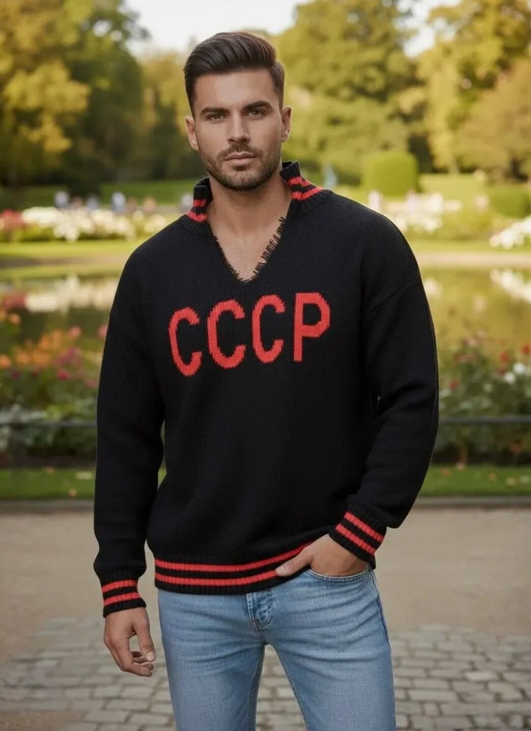 Свитер JoveMod, размер onesize, , черный, красный — фото 1