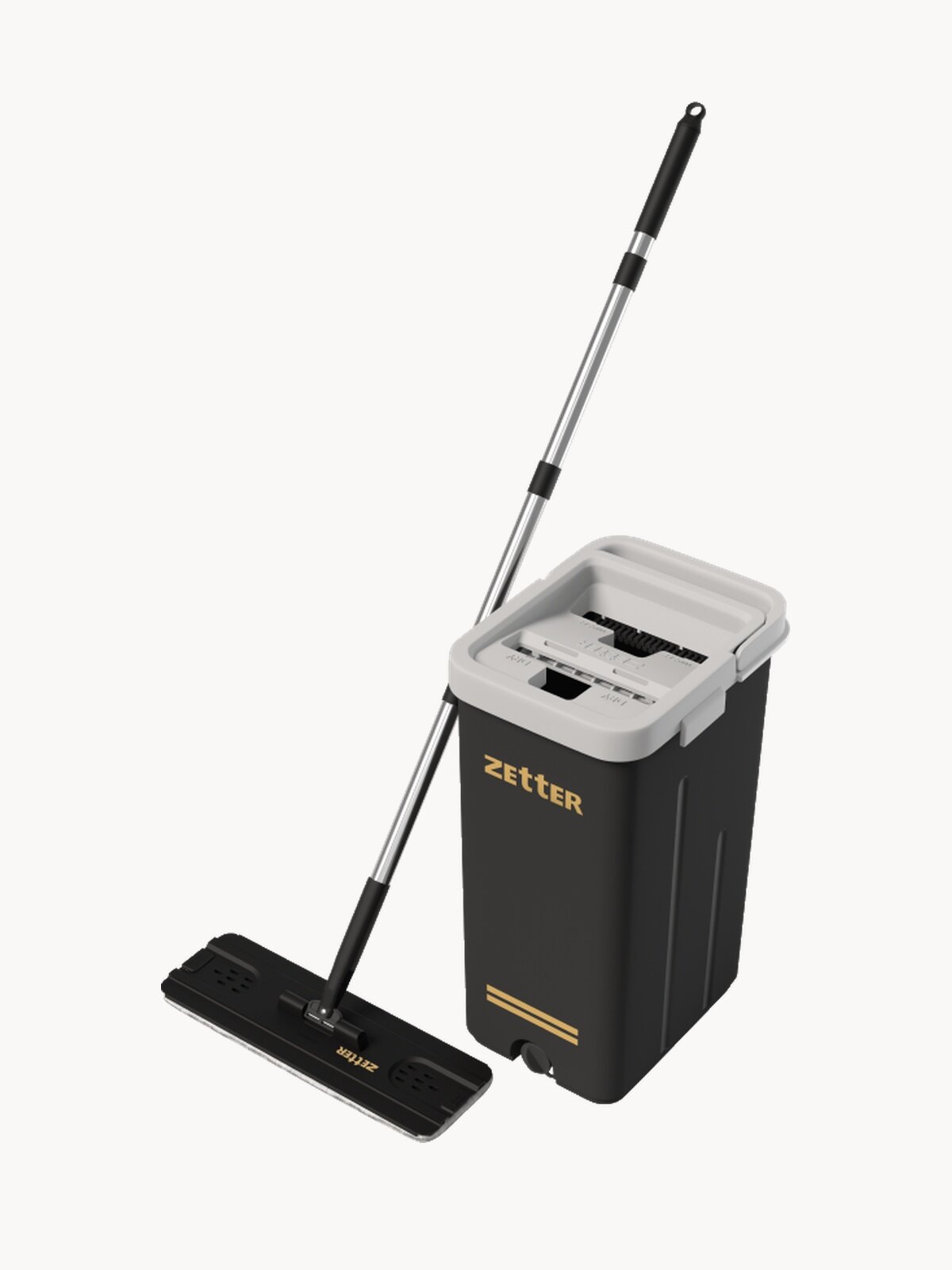Швабра с отжимом и ведром Zetter M 2.0 (10 л), черная, 1 насадка в комплекте