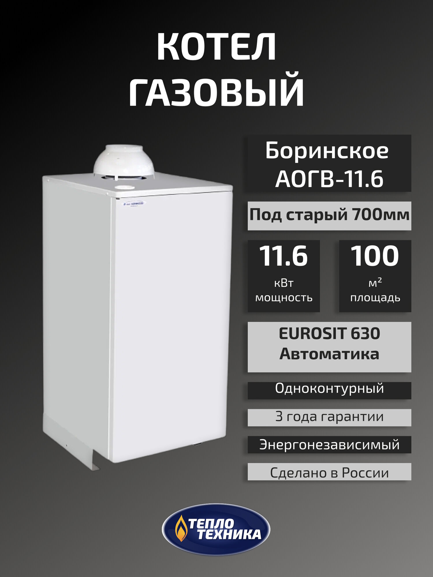 Конвекционный газовый котел Боринское АОГВ-116 Eurosit одноконтурный старого образца (Под 700мм)