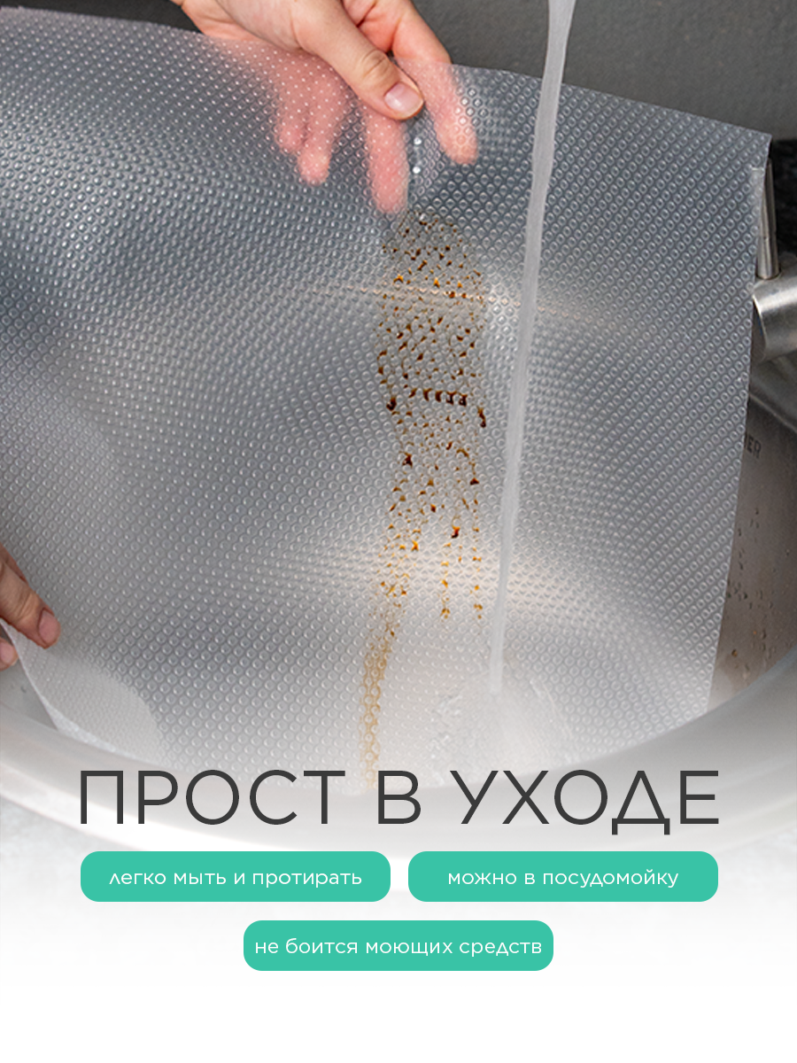 Коврик в кухонный шкаф и холодильник, силиконовый, 60х500 см, EVA, прозрачный — фото 1