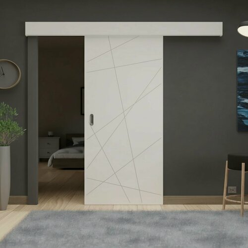 Изображение товара Раздвижная дверь Паутинка белоснежная шагрень размер: 700х2000 мм ( комплект: полотно + раздвижной механизм + добор)