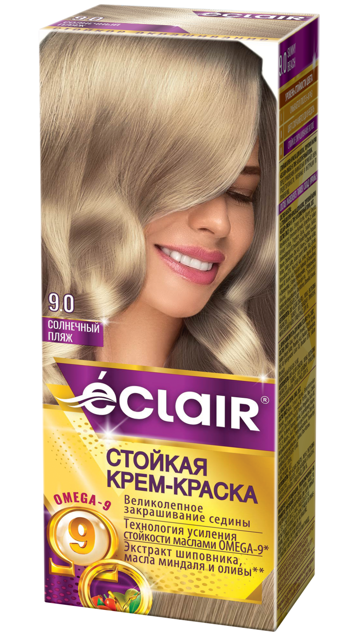 Крем-краска ECLAIR-Omega 9.0 "Солнечный пляж", с добавлением масел Омега-9, 100 мл,