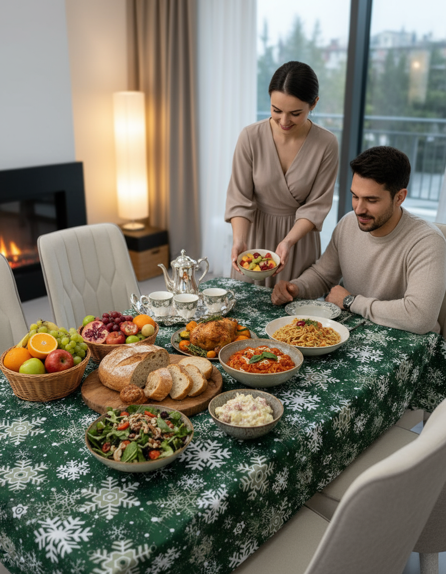 Скатерть новогодняя на стол из турецкого водоотталкивающего материала DUCk, 140х175 см